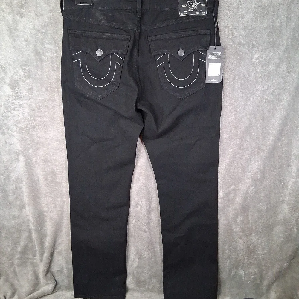New True Religion Ricky Flap Jeans Mens Size 34x34 Black Relaxed Straight Stretc